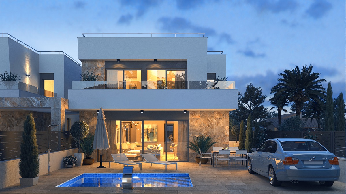 Gloednieuw wooncomplex met 6 vrijstaande villa’s te koop in El Galán, Villamartin.